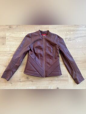 Guess Women's Burgundy Quilted Faux Leather Jacket Sz Medium